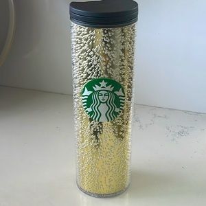 RARE STARBUCKS 16 Oz. Gold Bubbles Travel Cup Tumbler acrylic Holiday Christmas